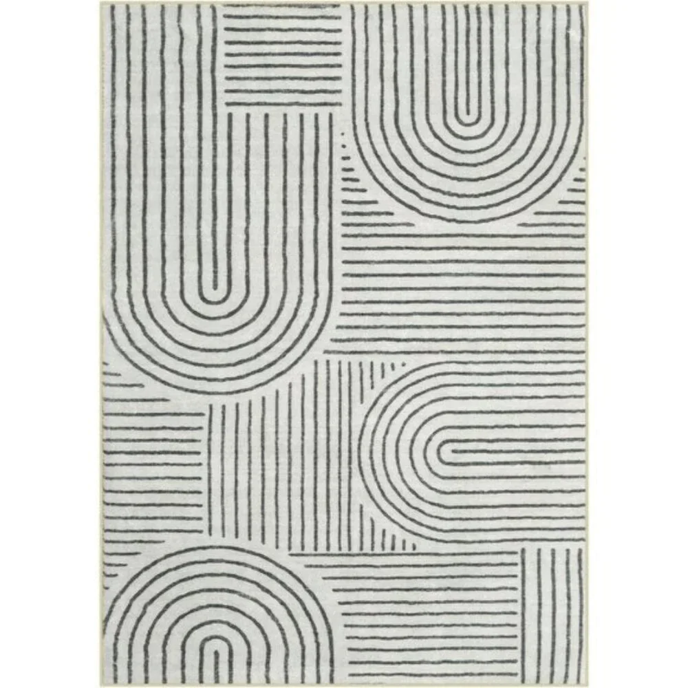 New 5x7 Black & White Abstract Rug, Washable Non-Slip Modern Carpet for Home